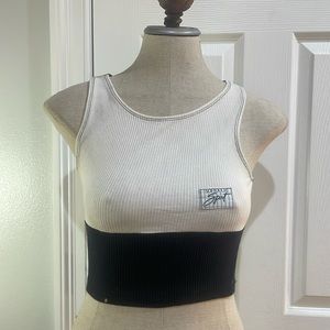 Vintage crop top softouch work out aerobics dance cheer gymnastics black white S